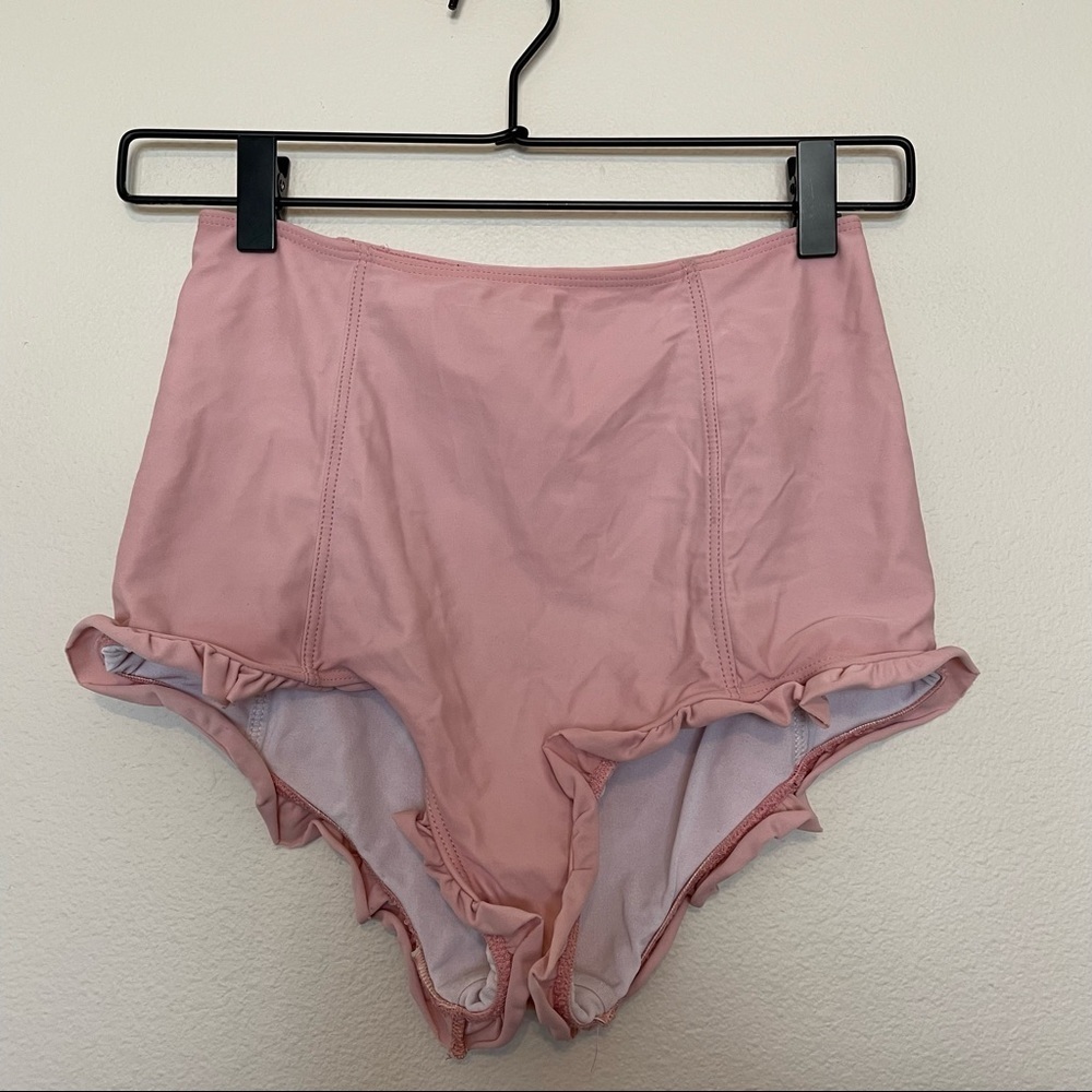 Kortni jeane pink ruffle high waisted bikini bottoms sz.S